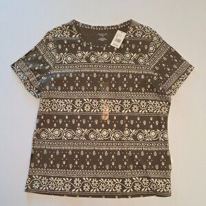 NWT North Crest Women’s Plus 1X Short Sleeve Tee Ivy Green & Cream Floral Print